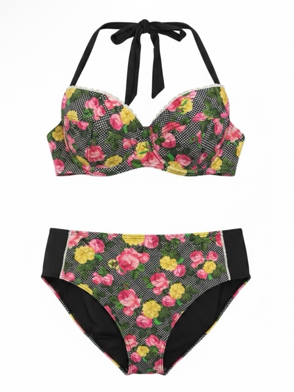 Hot Topic Retro Pin-Up Floral Polka Dot Halter Bikini Set